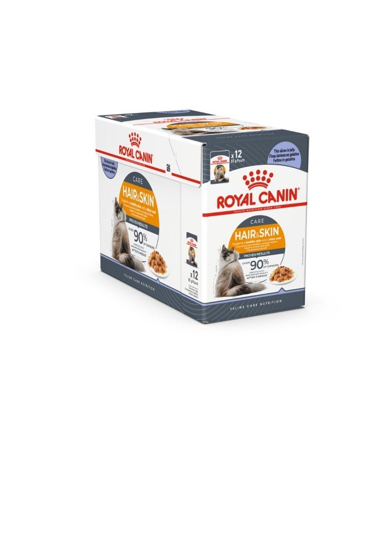 Royal Canin Feline Care Nutrition Hair & Skin Jelly (Wet Food - Pouches) 12 x 85 g - Image 1
